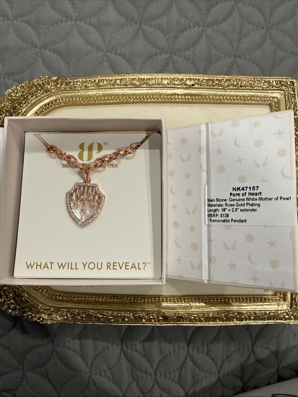 Bomb Party Keepsake Rose Gold 'Pure of Heart' Mother of Pearl Pendant Necklace